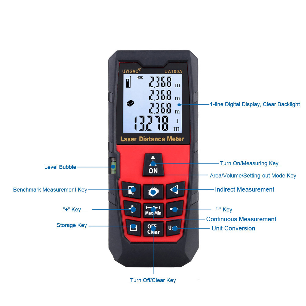 100mDigital Laser Distance Meter Portable Range Finder Electronic Ruler Handheld Laser Rangefinder Self calibration Level Bubble