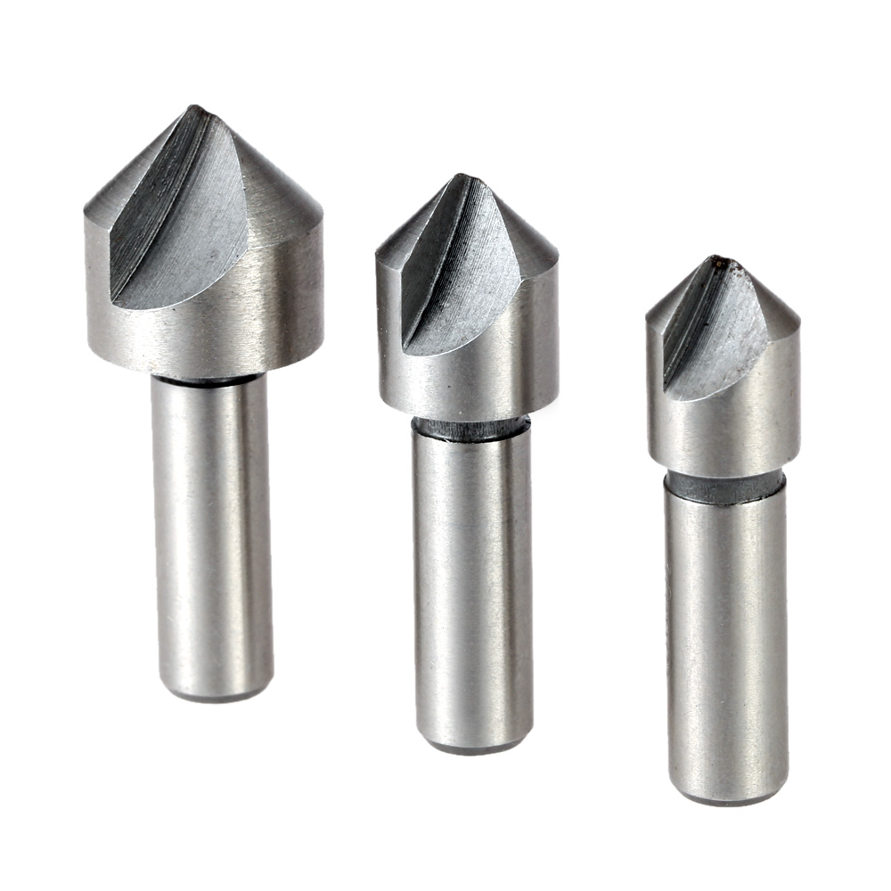 3pcs High speed Steel Chamfer Reamer Professional Chamfering Cutter Drill Bit Hole Saw Round Shank Countersink Set Single Flute