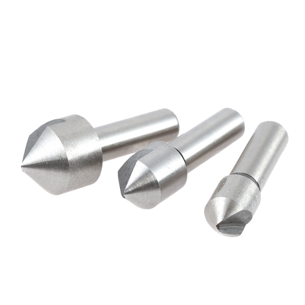 3pcs High speed Steel Chamfer Reamer Professional Chamfering Cutter Drill Bit Hole Saw Round Shank Countersink Set Single Flute