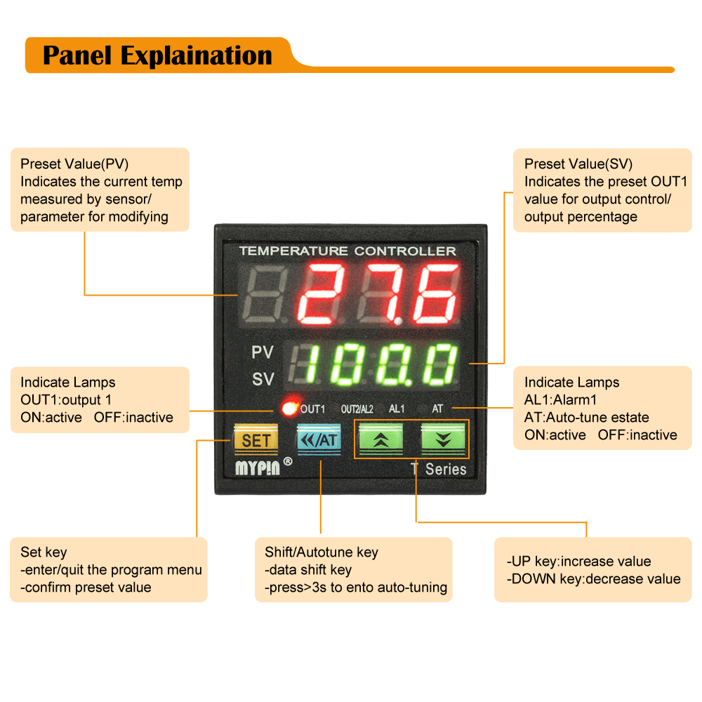 Digital LED PID Temperature Controller Thermometer Coil Heater Heating Cooling Control TC RTD Input SCR Output 1 Relay Alarm