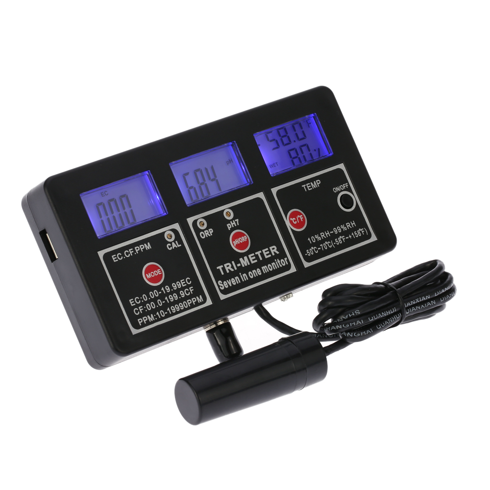 Multi parameter Digital ph meter Professional 7 in 1 Water Testing Meter Monitor ORP pH RH EC CF TDS(PPM) TEMPTester