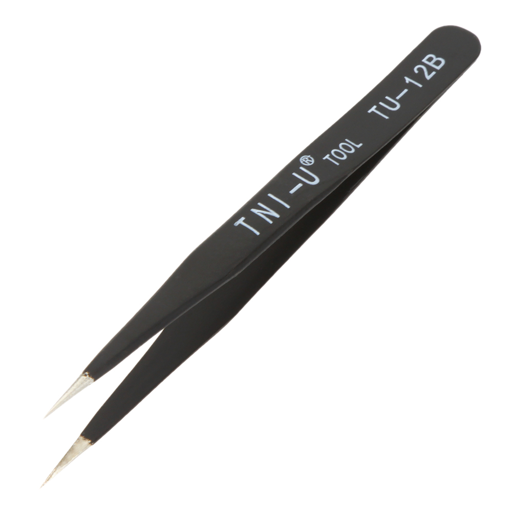 TU 12B 5 Anti static Tweezers Black Elastic Fine Tip Straight Tweezers Nipper Precision Electrician Repair Tool Stainless Steel