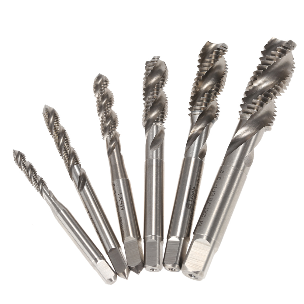 Spiral Tap Drill 6pcs M2 HSS High speed Steel Combined Spiral Tap Drill for Die Steel Iron Cutting M4 M5 M6 M8 M10 M12