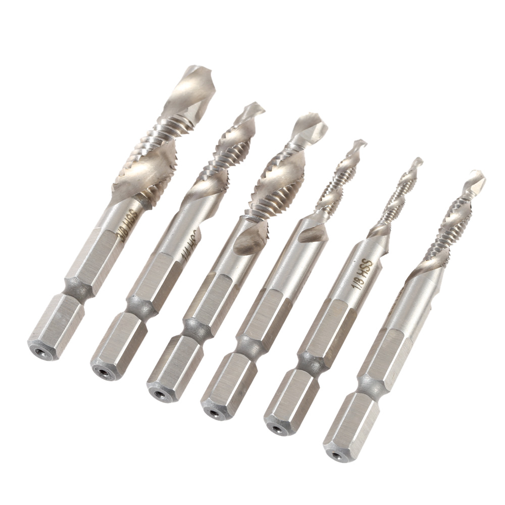 6pcs set Cutting Drill Hole Spiral Tap Practical Drill Bit HSS Woodworking Countersink Combined Tap and Drill for Metal Plastic