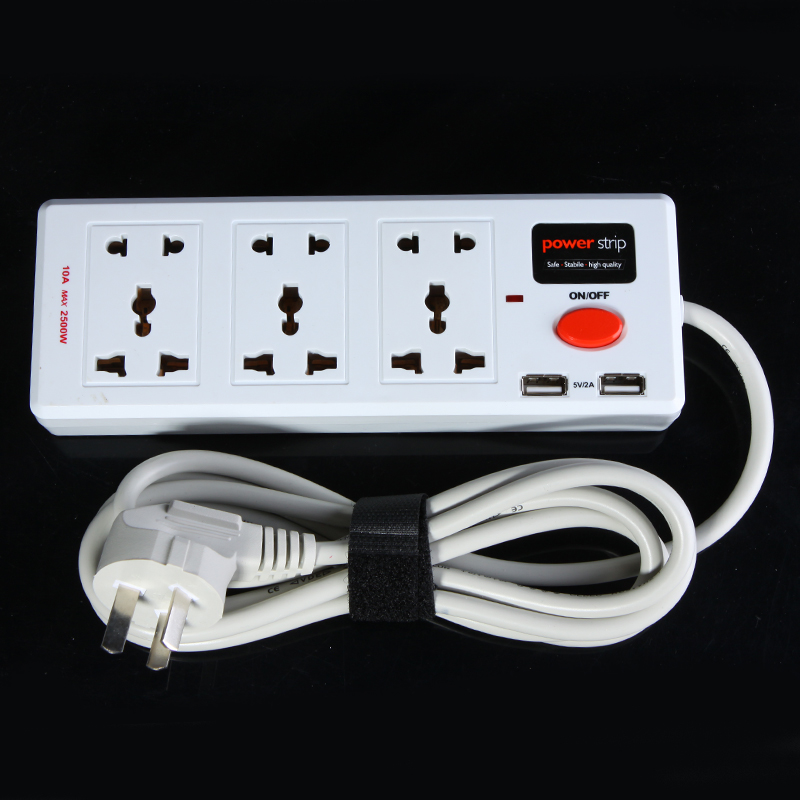 Multi functional plug 6 Outlet amp; 2 USB Charger Port Power Strip Circuit Breaker and accessories