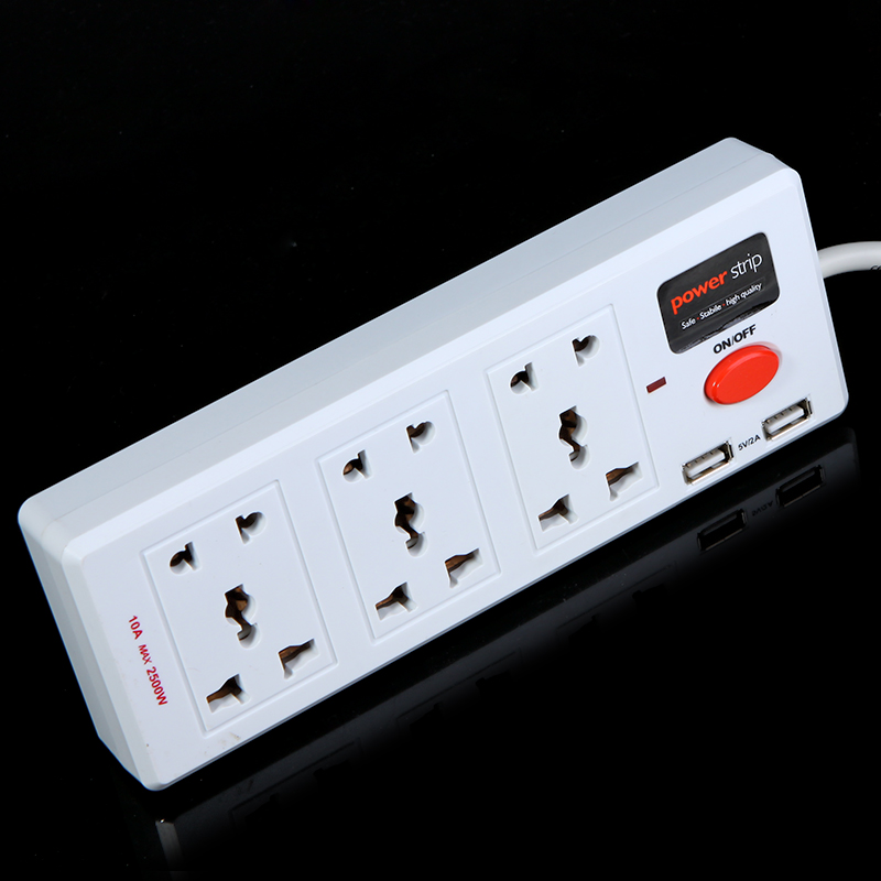 Multi functional plug 6 Outlet amp; 2 USB Charger Port Power Strip Circuit Breaker and accessories