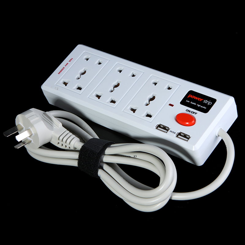 Multi functional plug 6 Outlet amp; 2 USB Charger Port Power Strip Circuit Breaker and accessories