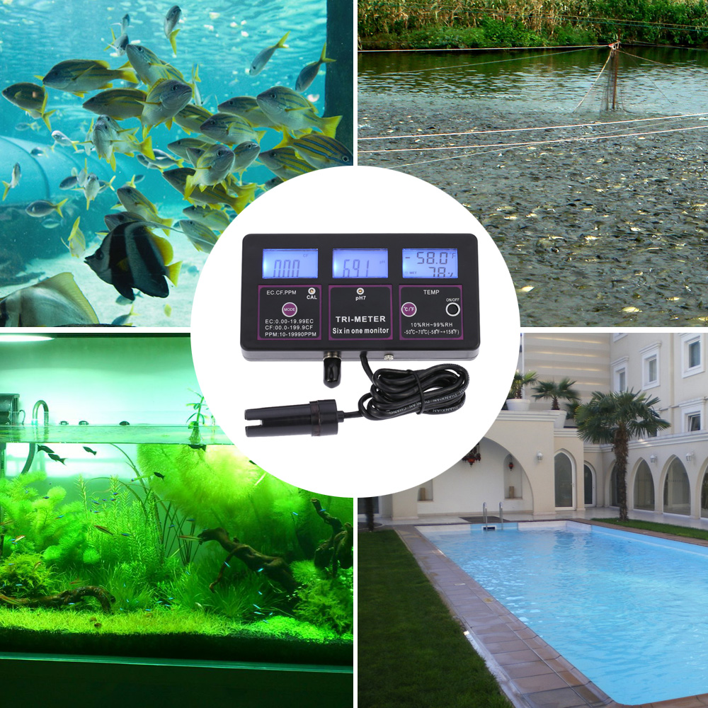 6 in 1 ph meter Water Quality Tester Monitor Multi parameter aquarium Water Meter Digital RH EC CF TDS(PPM) TEMP meter