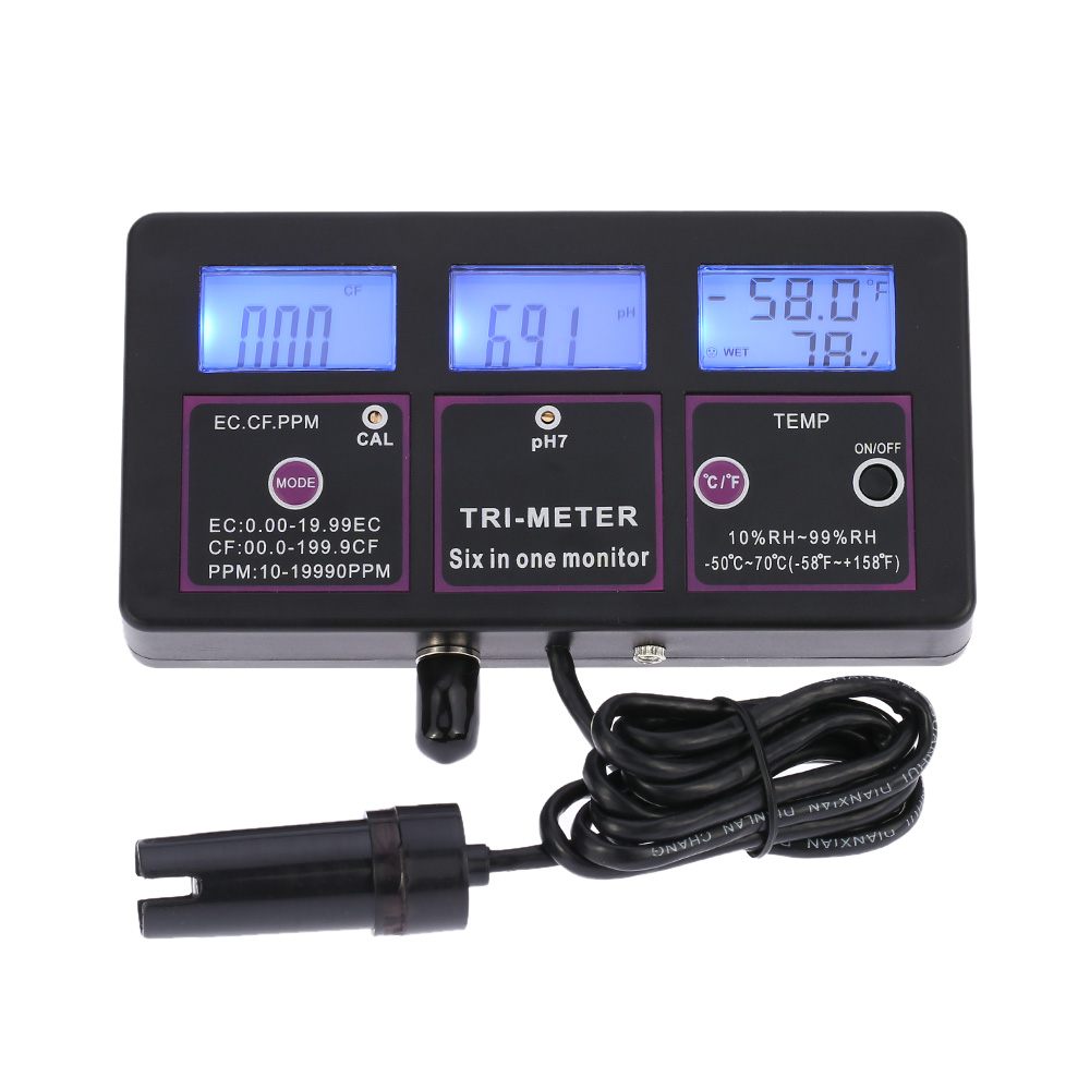 6 in 1 ph meter Water Quality Tester Monitor Multi parameter aquarium Water Meter Digital RH EC CF TDS(PPM) TEMP meter