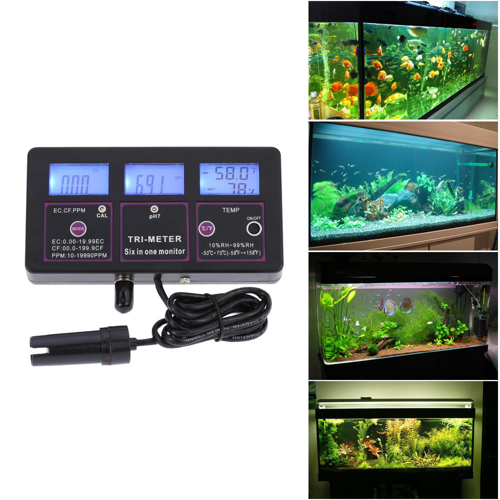 6 in 1 ph meter Water Quality Tester Monitor Multi parameter aquarium Water Meter Digital RH EC CF TDS(PPM) TEMP meter