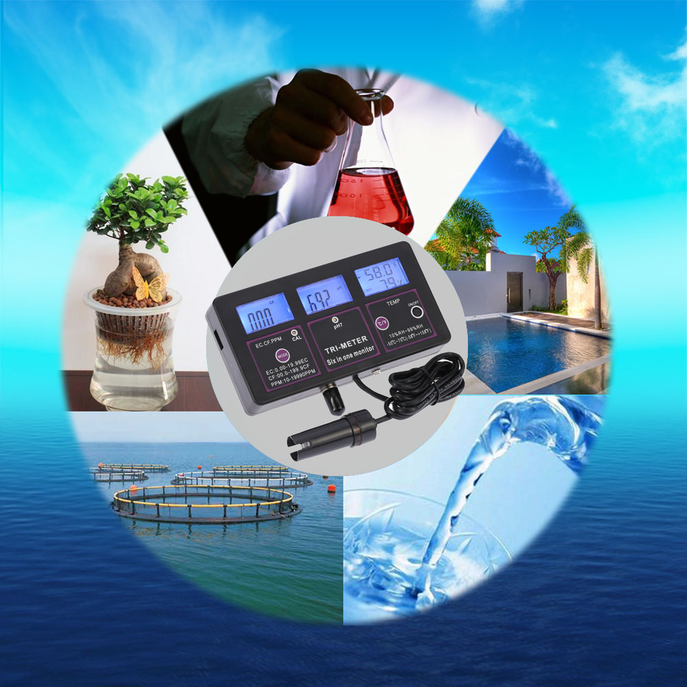 6 in 1 ph meter Water Quality Tester Monitor Multi parameter aquarium Water Meter Digital RH EC CF TDS(PPM) TEMP meter