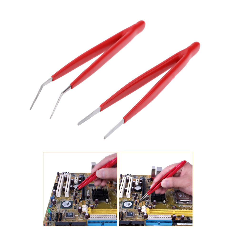 Pro sKit 908 T301 Stainless Steel Tweezer Non magnetic Insulated Portable 2 PCS Curved Straight Tweezer Set Great Repair Tools