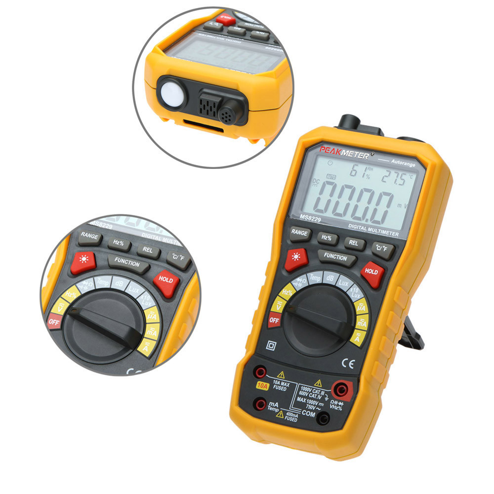 5 in 1 Auto Range Digital Multimeter Voltage Current Resistance Capacitance Meter Noise Temperature Humidity Luminance Tester