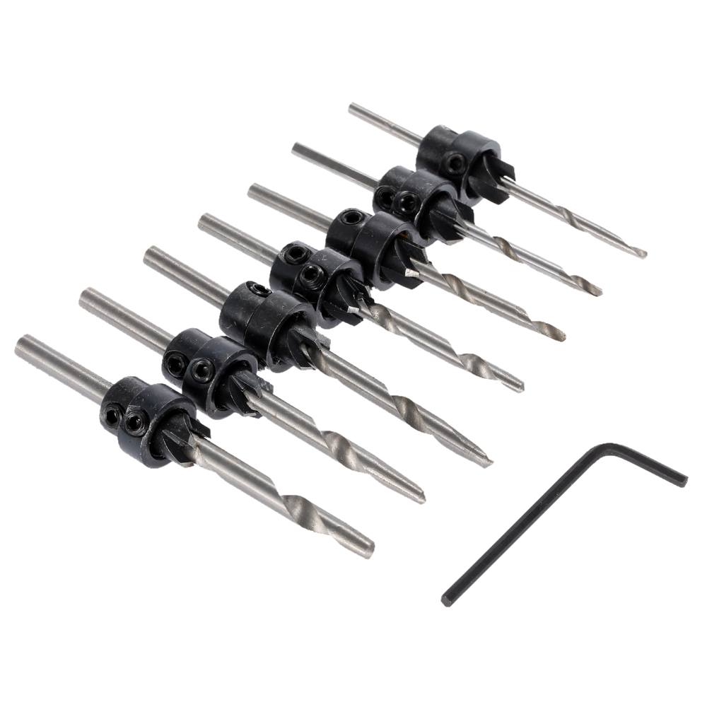 7pcs Drill Bits dremel power tools Woodworking Tools herramientas Carpentry Tapered Countersink Drill Bit Set 5 12 with Hex Key