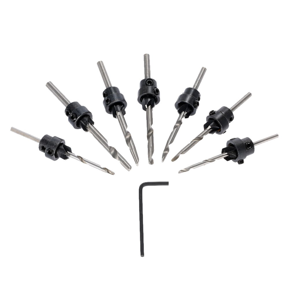 7pcs Drill Bits dremel power tools Woodworking Tools herramientas Carpentry Tapered Countersink Drill Bit Set 5 12 with Hex Key