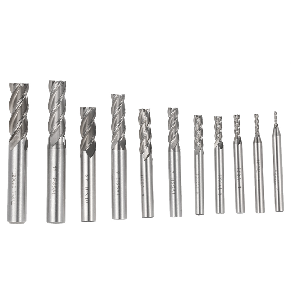 11pcs Drill bit HSS AL High Speed Steel Milling Cutter End Mill Drill Bits Straight Shank Cutting Tool Stainless Steel 2 12mm