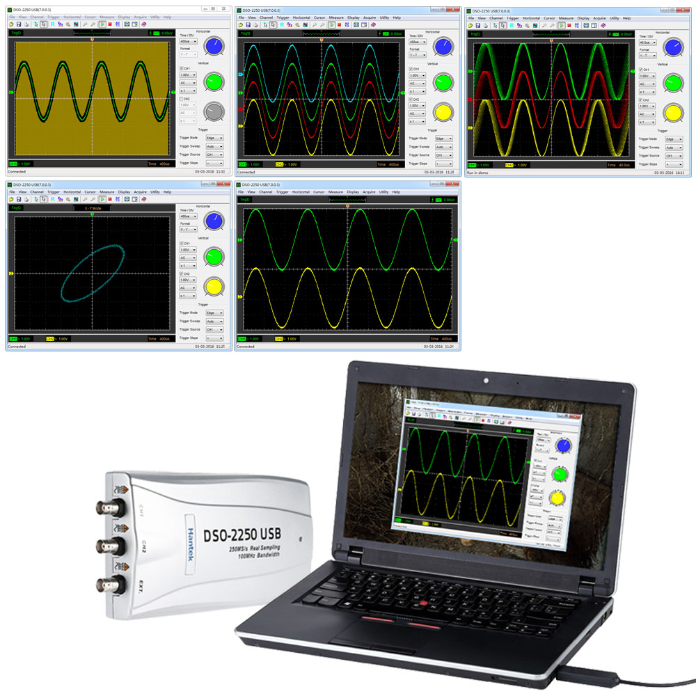 Hantek DSO2250 Professional Oscilloscope PC Based USB Digital Storage Virtual Oscilloscope 2 Channel 100MHz 250MSa s