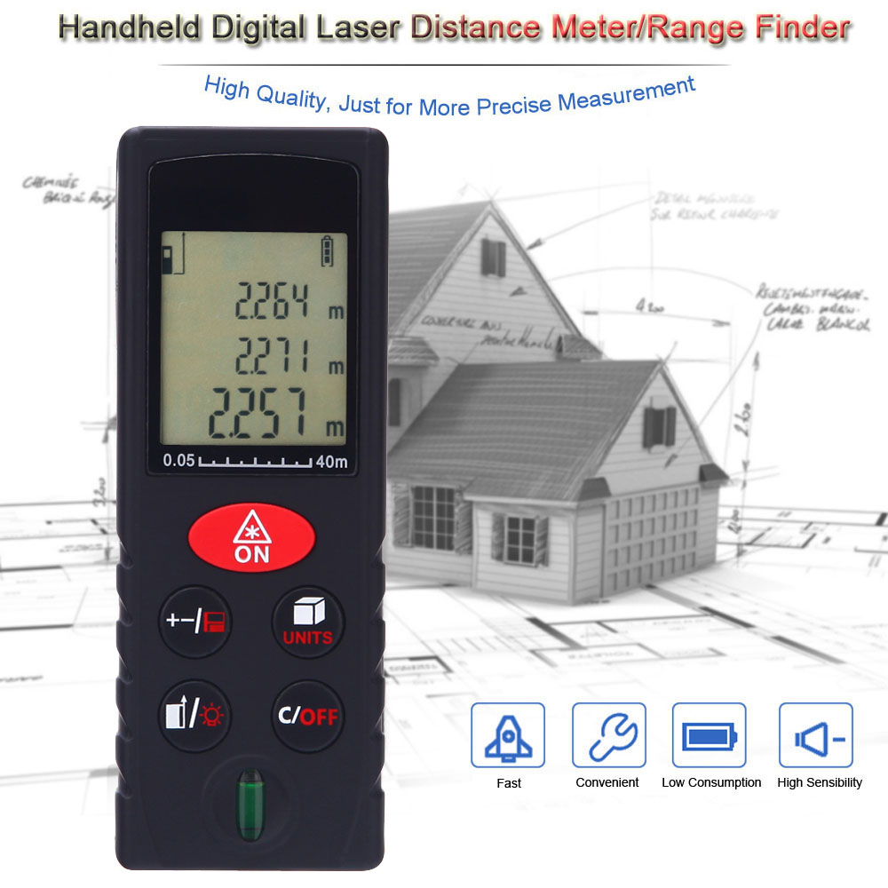 40m 131ft Mini Laser Rangefinder Handheld Digital Distance Meter High Accurate Range Finder Area Volume Measurement Level Bubble