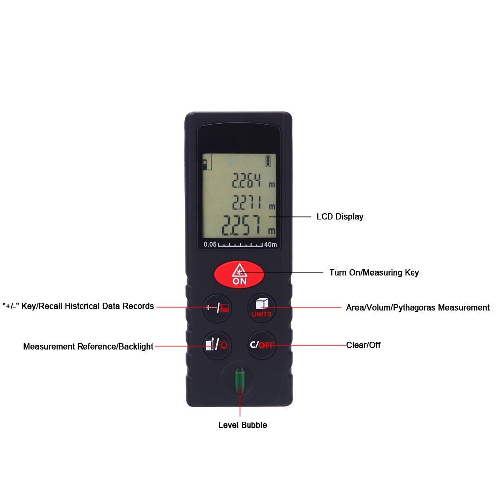 40m 131ft Mini Laser Rangefinder Handheld Digital Distance Meter High Accurate Range Finder Area Volume Measurement Level Bubble