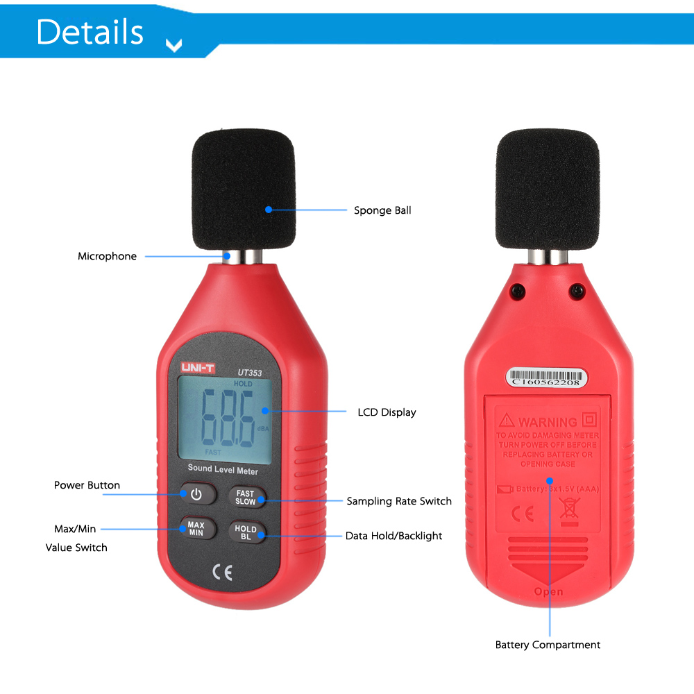 UNI T Sound Level Meter Mini LCD Display Digital Sound Level Meter Noise Measuring Instrument Decibel Monitoring Tester 30 130dB