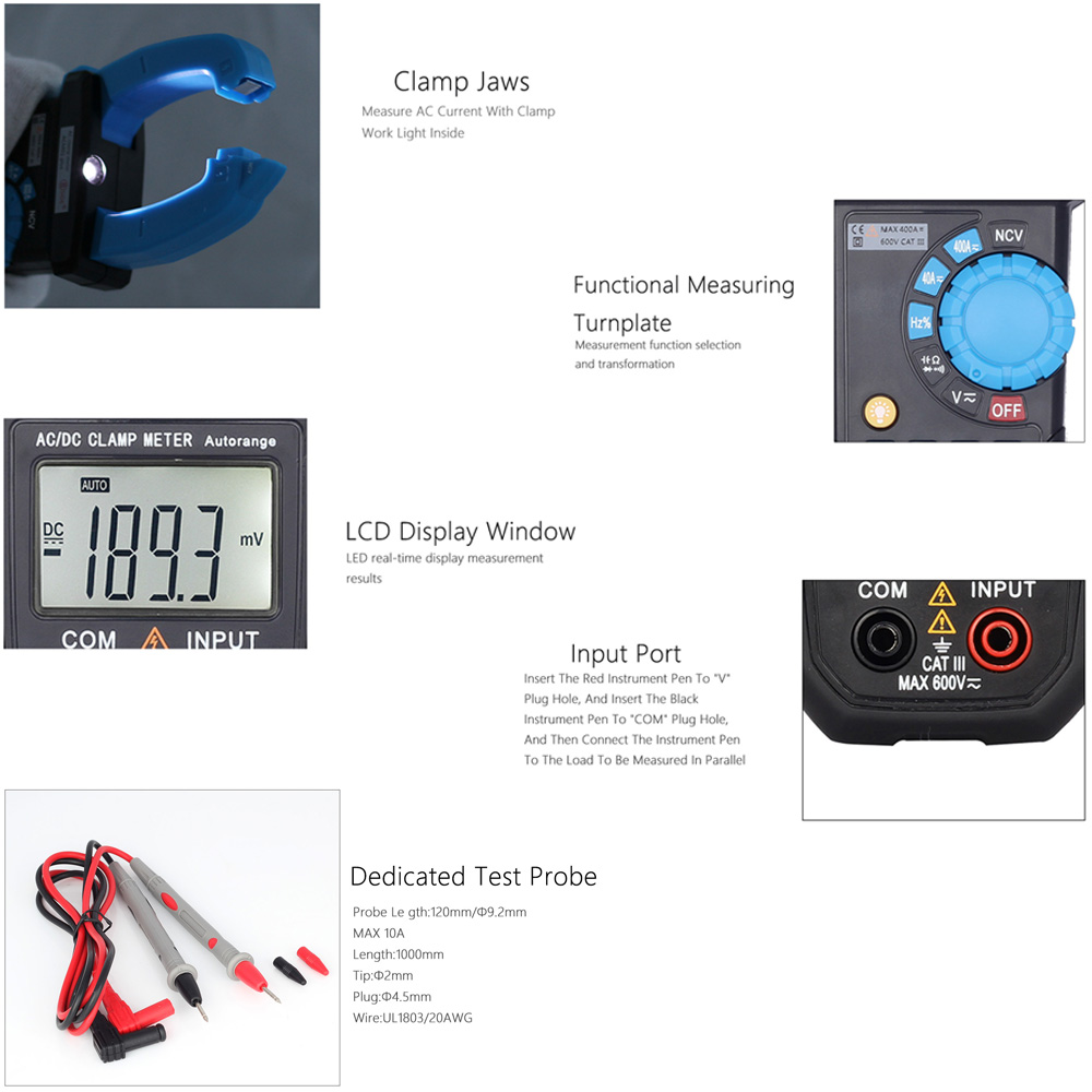 Digital Multimeter LCD Clamp Meter the Current Tongs DC AC Voltage Resistance Capacitance Diode Frequency Tester NCV Function