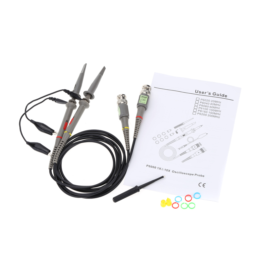 P6100 2Pcs 1X 10X 100MHz Oscilloscope Probe High Precision Alligator Clip Test Probe osciloscopio accessories diagnostic tool