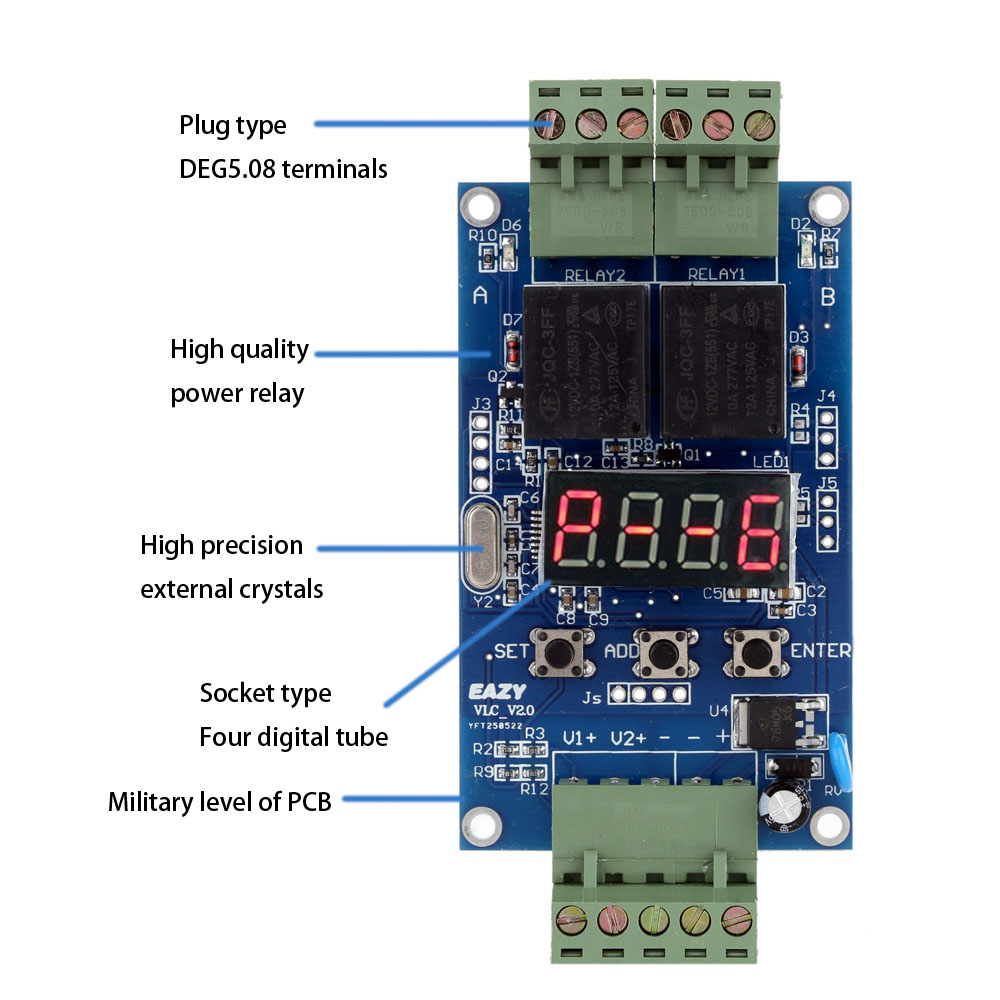 High performance Relay Control Board 12V Dual Programmable Relay Module Cycle Delay Timer Timing Clock Switch Module