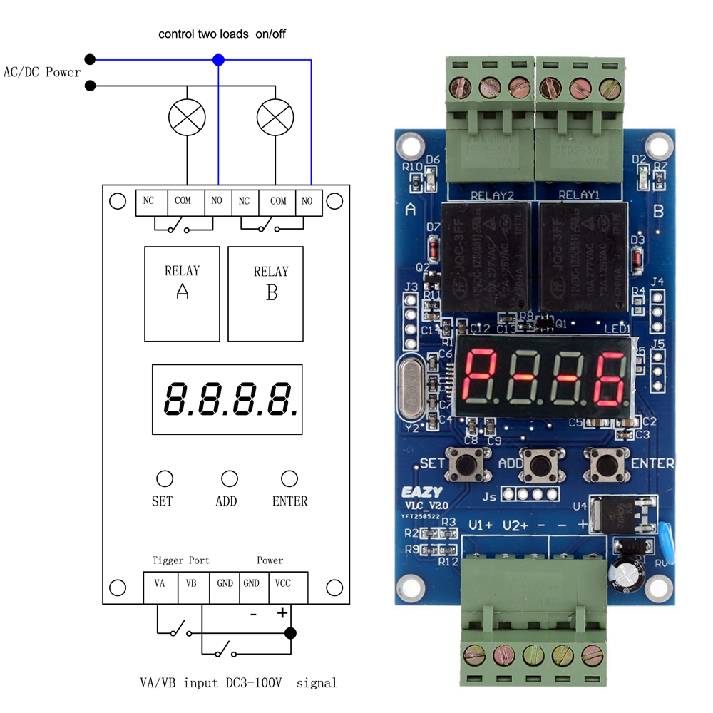 High performance Relay Control Board 12V Dual Programmable Relay Module Cycle Delay Timer Timing Clock Switch Module