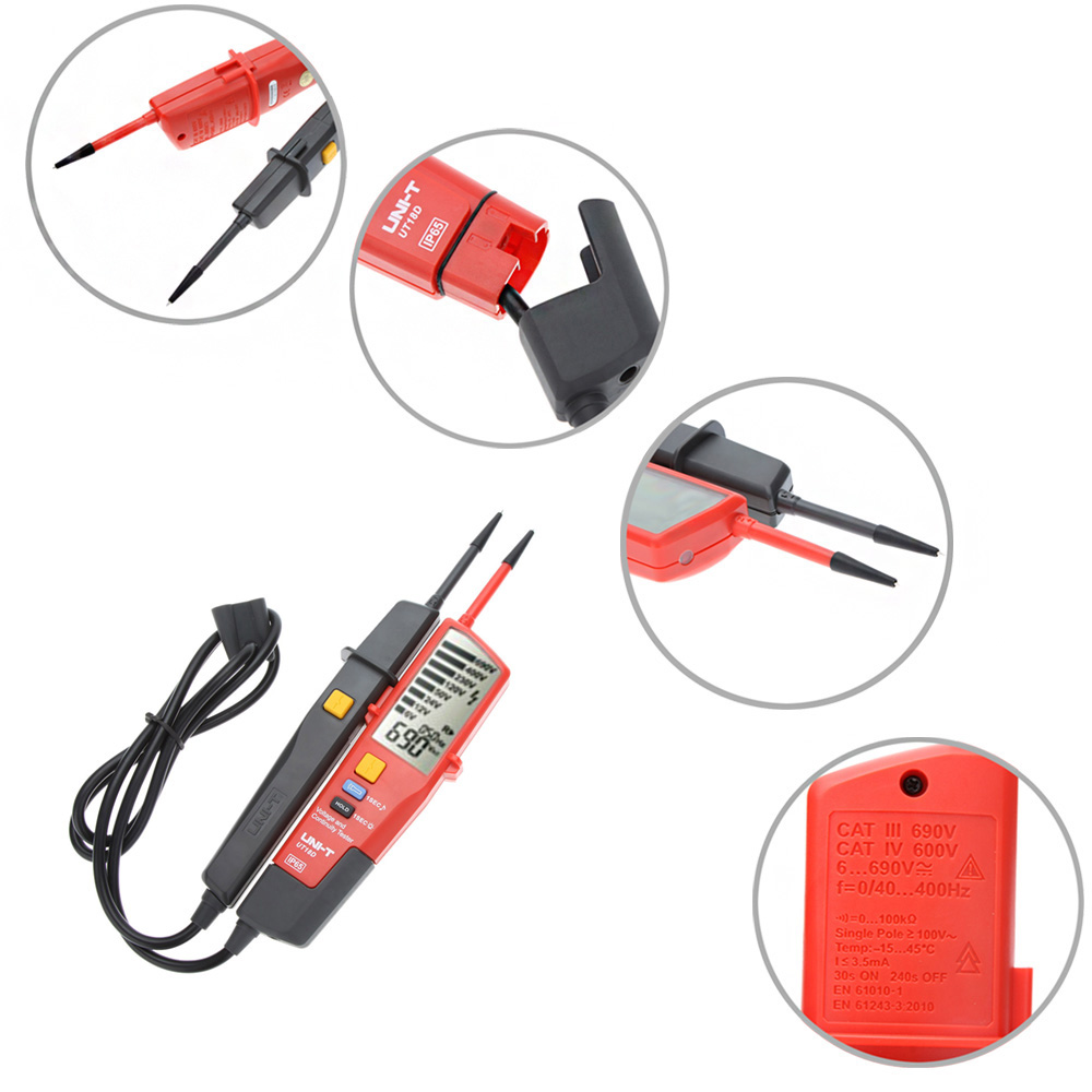 Mini Voltage and Continuity Tester Multi function Auto Range Voltage Teter Pen LCD Digital VoltMeter With Date Hold RCD Test