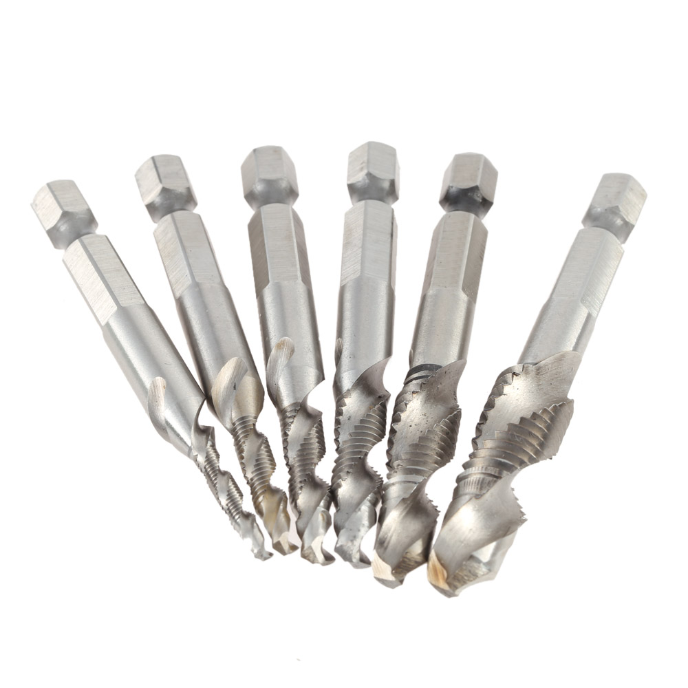 6pcs set Hex Shank Combinate Mini Drill Tap Bit Set HSS Woodworking Tap Drill Metal Plastic milling Cutting Tool Hole Spiral Tap