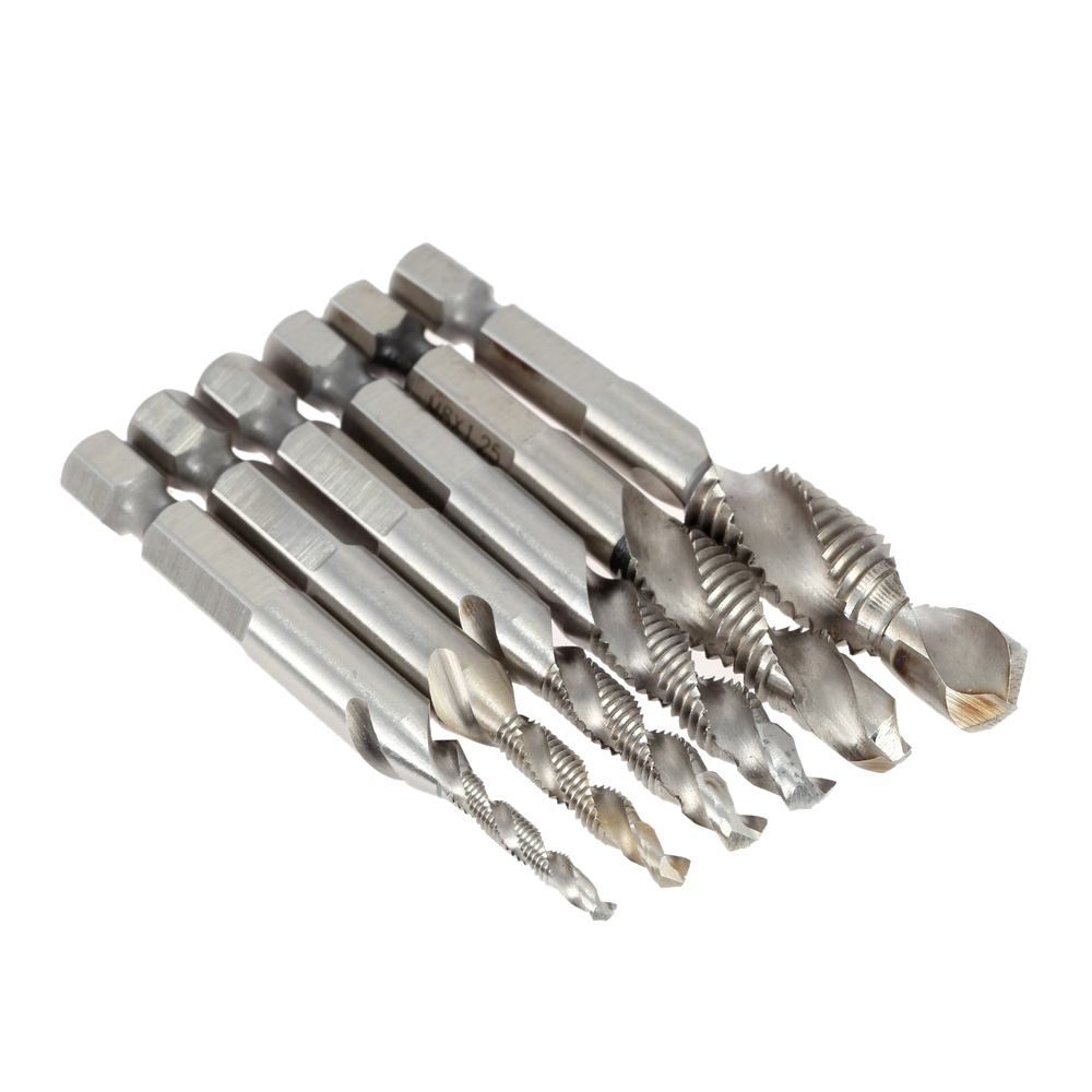 6pcs set Hex Shank Combinate Mini Drill Tap Bit Set HSS Woodworking Tap Drill Metal Plastic milling Cutting Tool Hole Spiral Tap