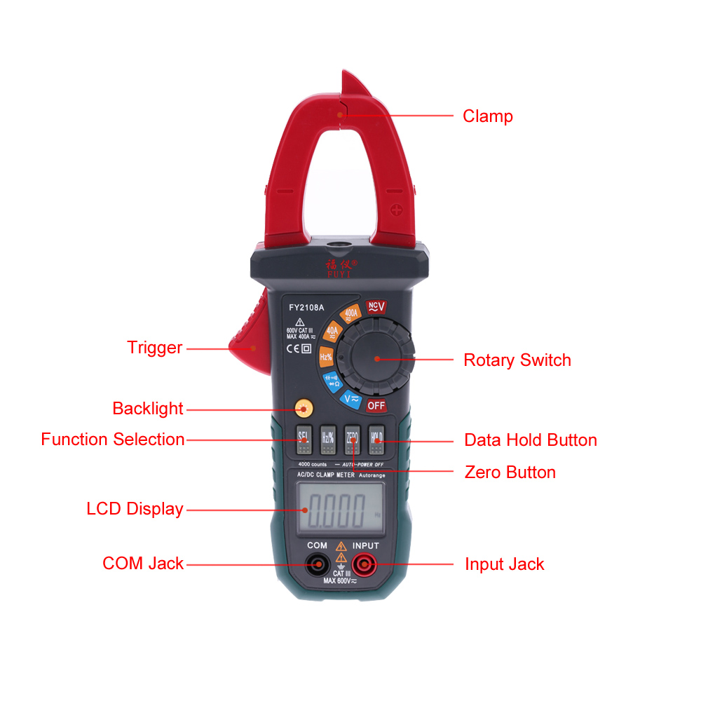 Digital Clamp Meter Multimeter AC DC Voltage current tongs Resistance Capacitance Frequency Duty Ratio Continuity NCV Measuring