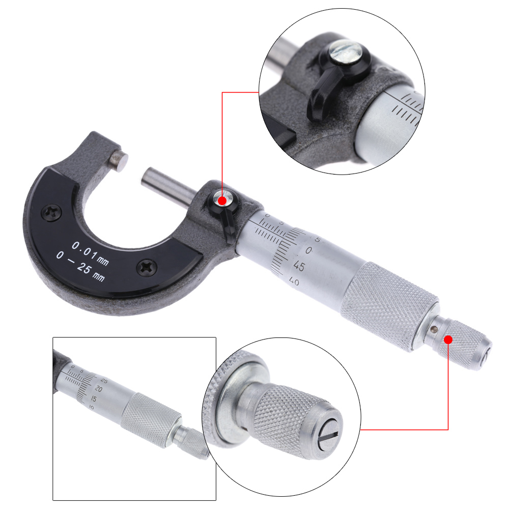 Micrometer Calipers 25mm 0.01 Micrometers Outer Diameter Spiral Micrometer Measuring instrument Tool mini micrometre micrometro