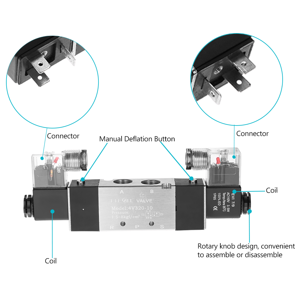 Pneumatic Airtac PT3 8 PT1 4 2 Position 5 Way Electromagnetic Air Solenoid Valves AirTAC Pneumatic Control Valve 12 24 110 220V