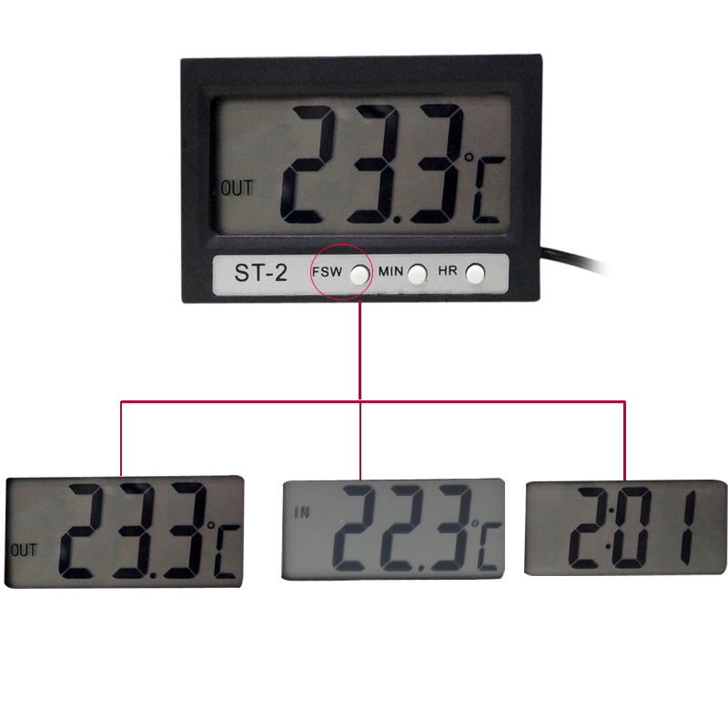 Mini LCD Digital Thermometer Temperature Meter Tester Celsius Temperature Diagnostic tool Indoor Outdoor Clock with Probe ST 2