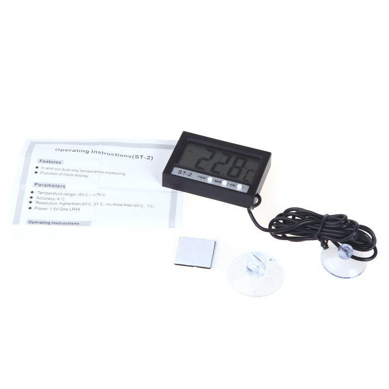 Mini LCD Digital Thermometer Temperature Meter Tester Celsius Temperature Diagnostic tool Indoor Outdoor Clock with Probe ST 2