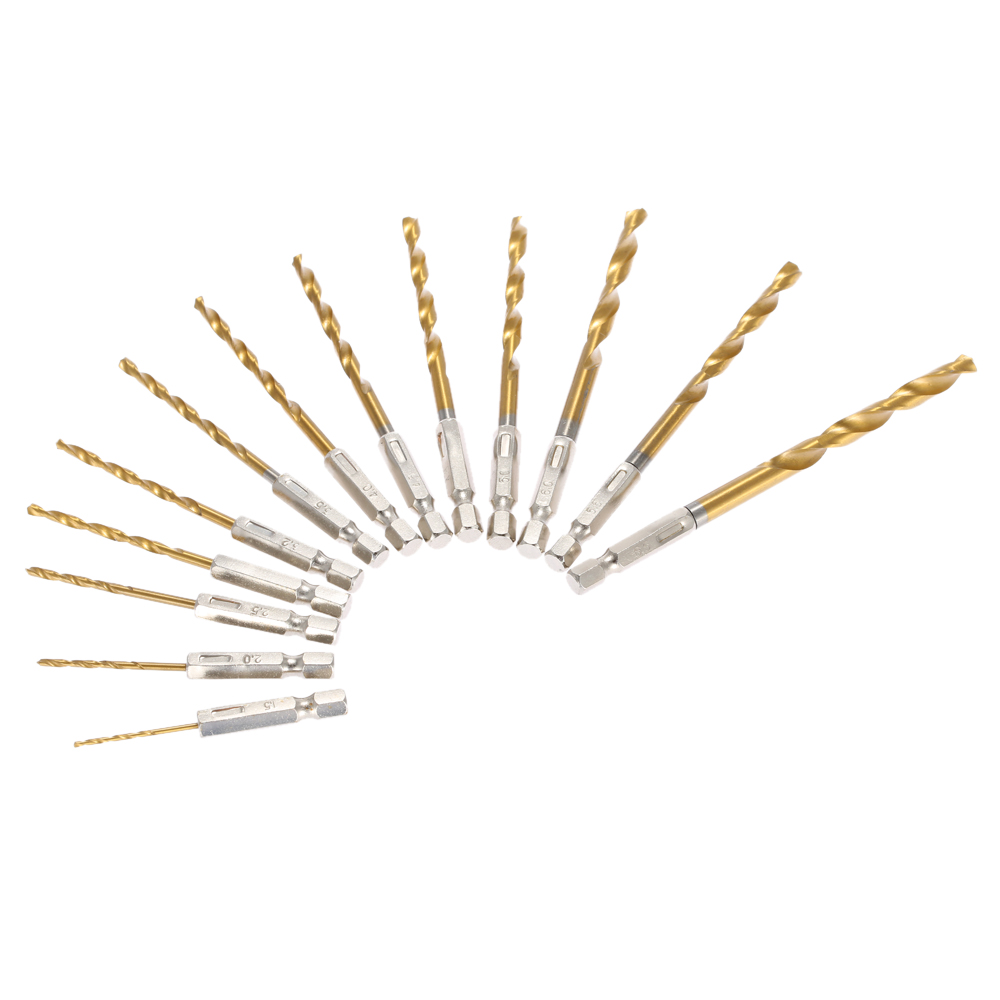 13pcs 1.5 6.5mm twist Drill Bits High Speed Steel 1 4 Hex Shank Drill Bit Set Titanium Coated Woodworking Tools Drilling dremel