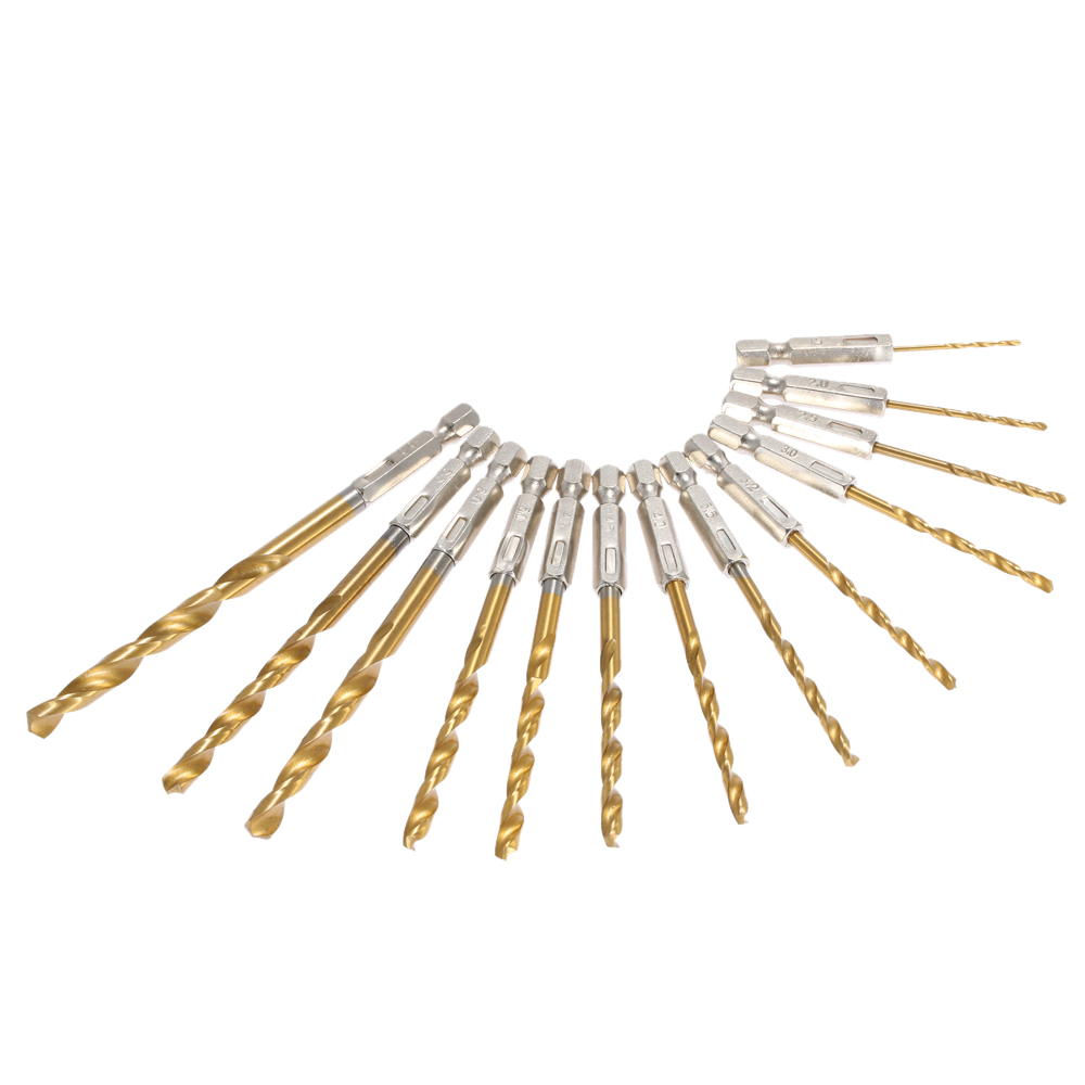13pcs 1.5 6.5mm twist Drill Bits High Speed Steel 1 4 Hex Shank Drill Bit Set Titanium Coated Woodworking Tools Drilling dremel