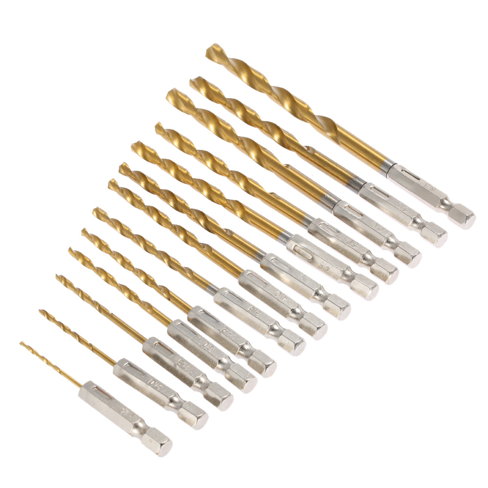 13pcs 1.5 6.5mm twist Drill Bits High Speed Steel 1 4 Hex Shank Drill Bit Set Titanium Coated Woodworking Tools Drilling dremel
