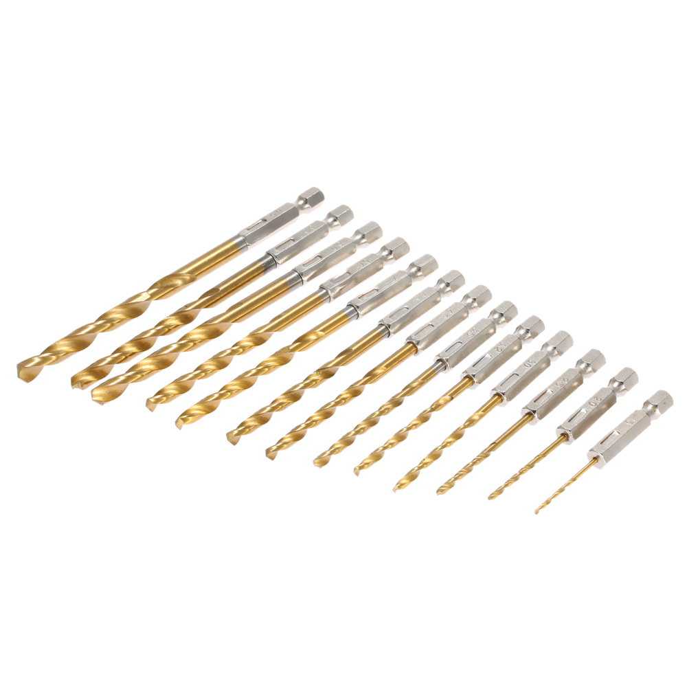 13pcs 1.5 6.5mm twist Drill Bits High Speed Steel 1 4 Hex Shank Drill Bit Set Titanium Coated Woodworking Tools Drilling dremel