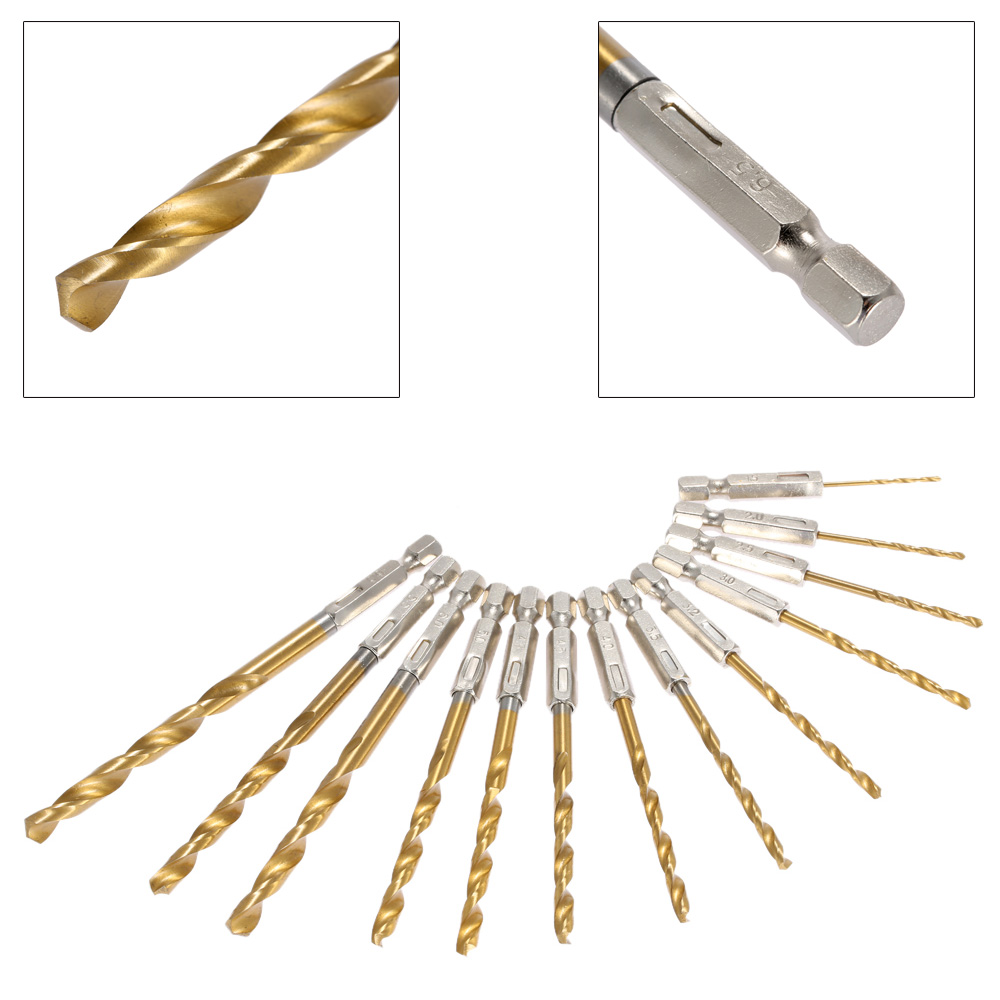 13pcs 1.5 6.5mm twist Drill Bits High Speed Steel 1 4 Hex Shank Drill Bit Set Titanium Coated Woodworking Tools Drilling dremel