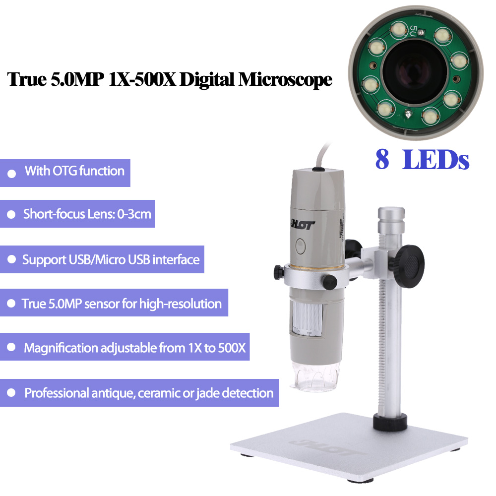 OTG Function USB Microscope 8LED Digital Zoom Magnifier with Holder True 5.0MP Video Camera 1X 500X Magnification 0 3cm Focus