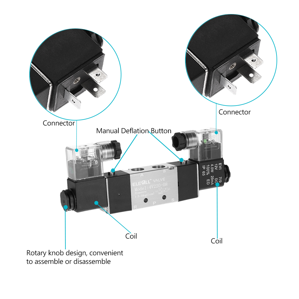 Pneumatic Airtac PT1 4 1 8 2 Position 5 Way Pneumatic Solenoid Valve Electric Air Valve Double Coil AC DC 12v 24v 110v 220v