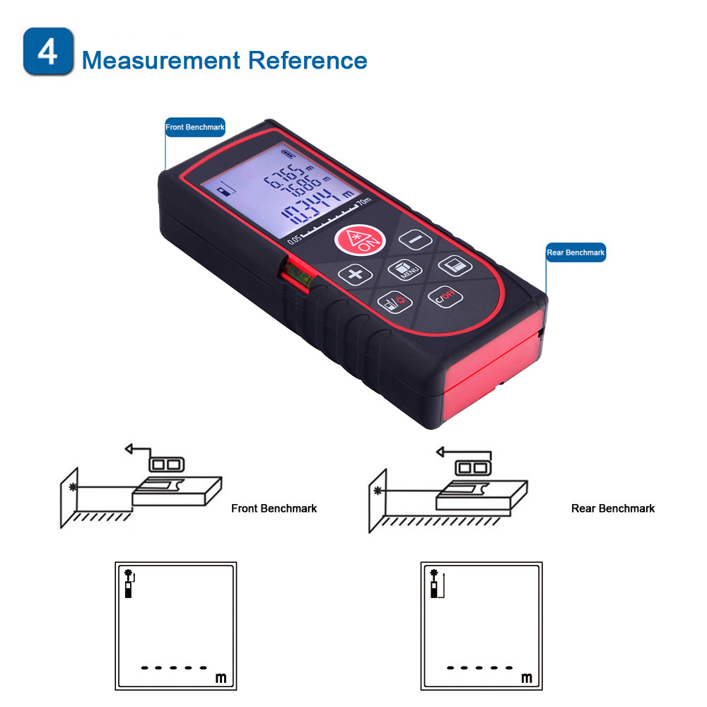 70m 229ft Mini Laser Distance Meter Handheld Digital Rangefinder High Precision Range Finder Area Volume Measurer Level Bubble