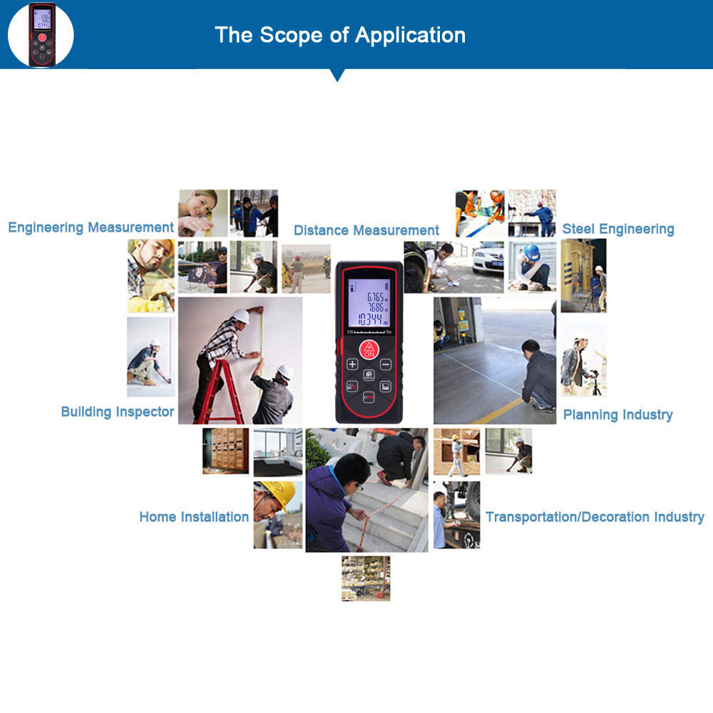 70m 229ft Mini Laser Distance Meter Handheld Digital Rangefinder High Precision Range Finder Area Volume Measurer Level Bubble