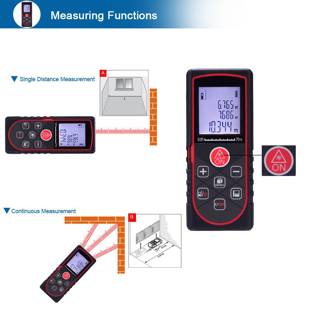 70m 229ft Mini Laser Distance Meter Handheld Digital Rangefinder High Precision Range Finder Area Volume Measurer Level Bubble