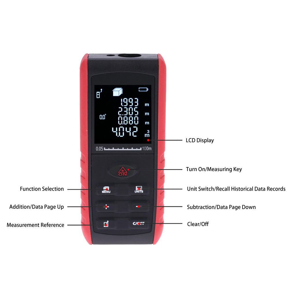 100m Portable Handheld Digital Laser rangefinder laser Distance Meter Range Finder Area Volume Measurement with Angle Indication