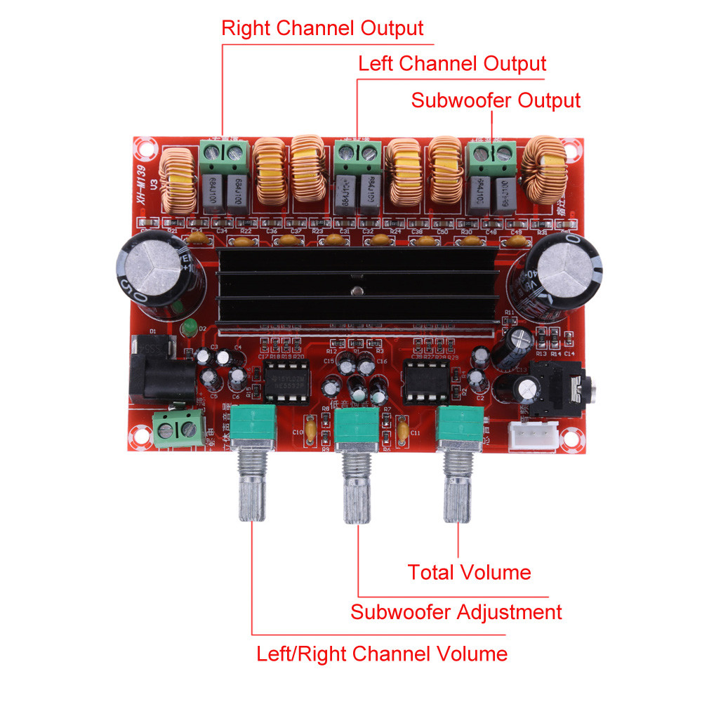 Upgrade 2.1 Channel Digital Power Amplifier Board Sound Quality Subwoofer Power Amplifier Board TPA3116D2 DC12V 24V 50Wx2+100W