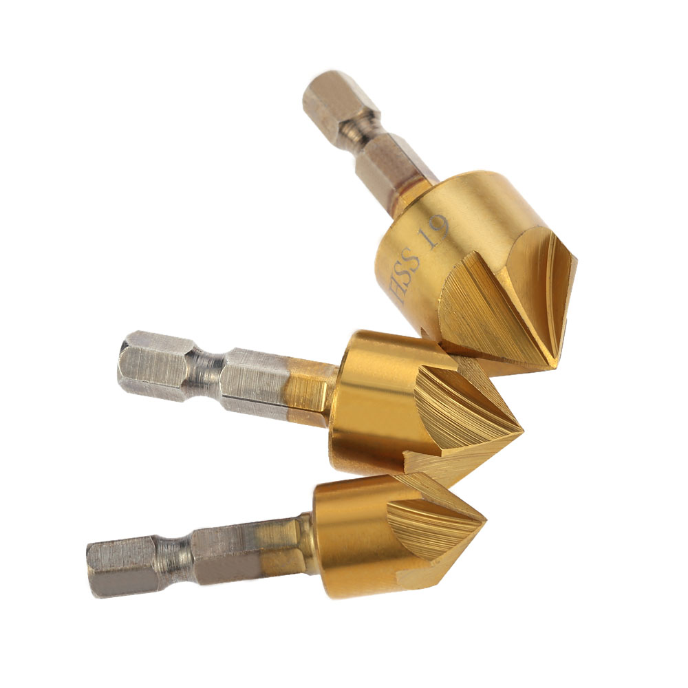 3pcs Five Edge Chamfer Countersink Set 1 4 Inch Hexagonal Shank Chamferring Tool Five Blade High Quality Steel Titanium Plated