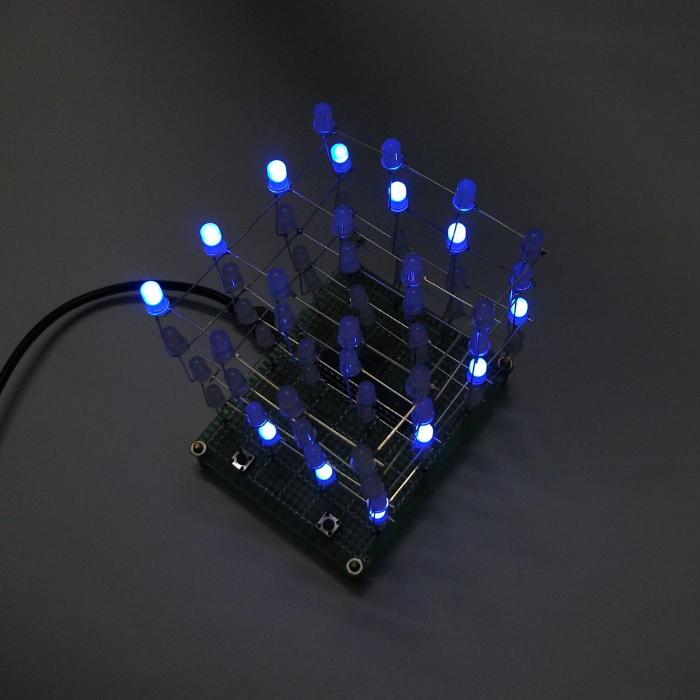 Funny DIY LED Cube Kit 4x4x4 Blue Light Electronic DIY Kit 64pcs LEDs Sound Control Electronic Learning Set Electronic Component